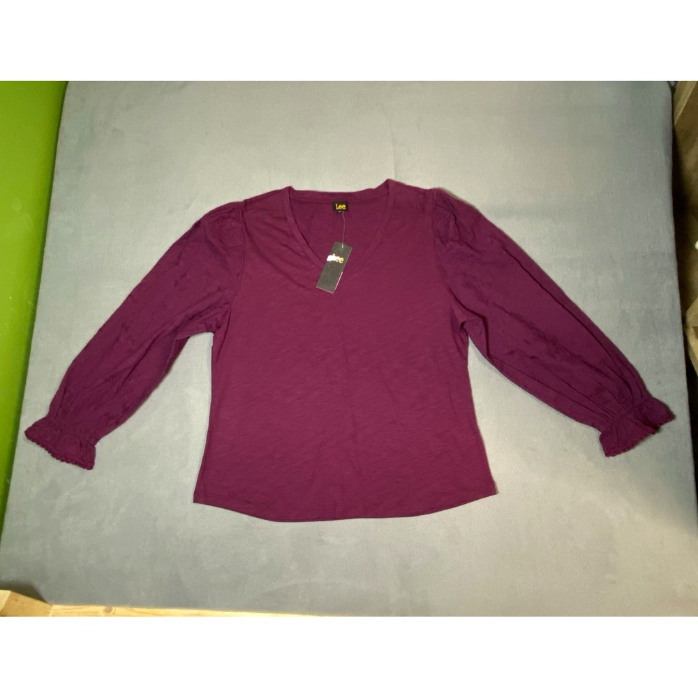 NWT! Lee women's L embroidered bishop sleeve top merlot purple western boho